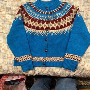 BDG Blue and Burgundy Patterned Cardigan